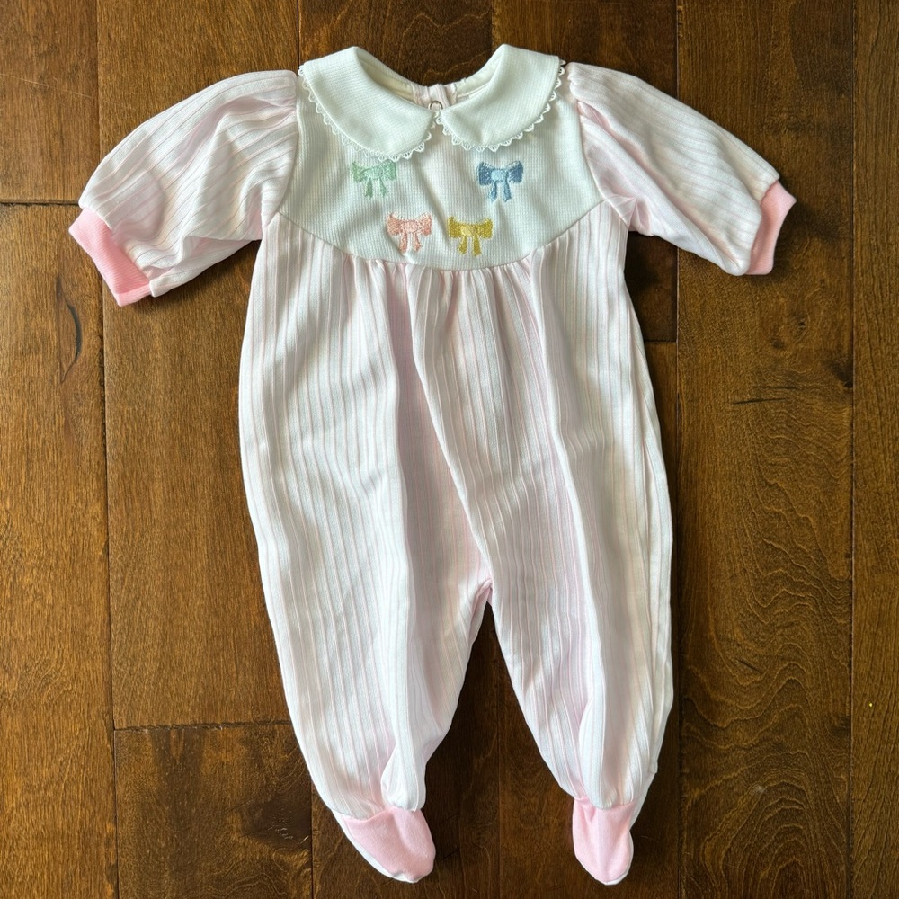 Vintage‎ Joli Collection Baby Girl Pink Ribbed Footed Sleeper Bows 13-18lbs